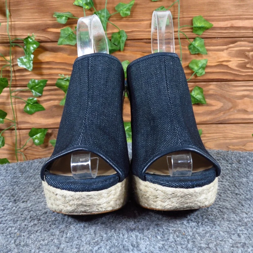 Michael Kors Hastings Mule Womens Wedge Sandals Size 7M Summer Navy Denim Jute
